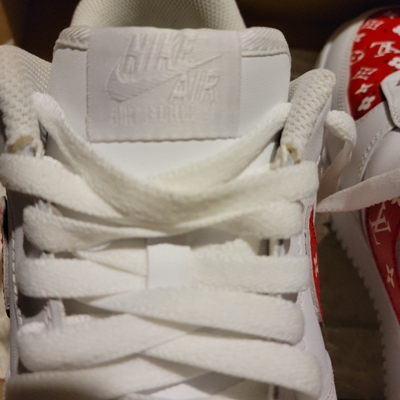 Customized LV -Nike- Air force 1's...Size 10.5 mens...Red/White - Picture 5 of 14